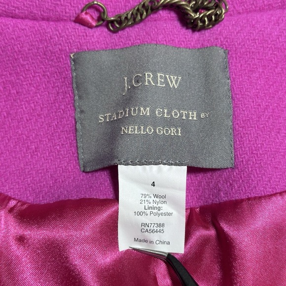 J Crew Majesty Peacoat Womens 4 Pink Stadium Cloth Wool Gold Double Breasted - Picture 5 of 15